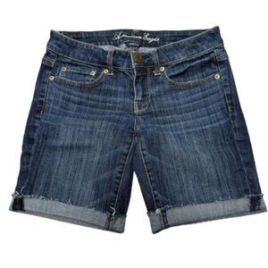 American Eagle Stretch Cuffed Dark Wash Cut Off Jean Shorts Size 4 # 1741